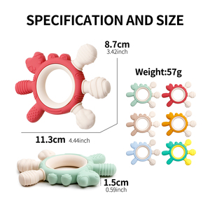 Jouets de dentition pour bébés, en silicone de qualité alimentaire, en forme d'animaux, avec anneau en bois, pour apaiser les gencives des bébés, jouets à mâcher pour bébés de 6 à 12 mois - Product Image 4