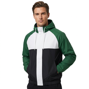 Veste coupe-vent à capuche pour homme, hiver, color block, légère, coupe-vent, décontractée, coupe régulière, vert, blanc, noir - Product Image 4