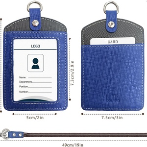 Boshiho Badge <b>Holder</b> Cowhide Leather <b>ID</b> Badge Card <b>Holder</b> with 19" Neck Lanyard Vertical Style <b>ID</b> Card <b>Holder</b> - Product Image 6