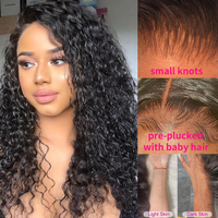 Gelombang air mewah basah dan bergelombang Remi Brasil campuran rambut kepang bagian tipis rambut manusia Afro wig renda depan tanpa lem