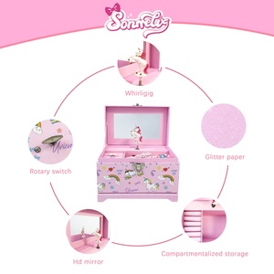 Carillon musicale a manovella personalizzato Yiyu con ballerina, scatola portagioie musicale ecologica rosa unicorno con specchio, regalo per ragazze - Product Image 3