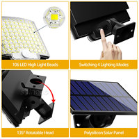 Lampe solaire extérieure 106 LED, étanche, avec détecteur de mouvement, éclairage de chemin, certifiée ROHS, lampe solaire de jardin, lampe solaire murale