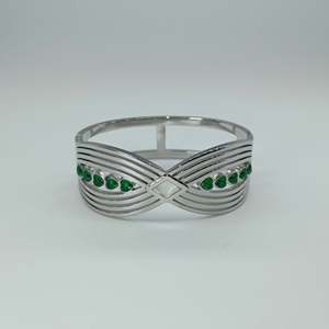 Stainless Steel <b>Bracelet</b> With Green <b>Gemstones</b> PVD Gold Plated Fashion Bangle For Women - Product Image 1