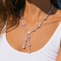 QX 925 Sterling Silber Rosa Zirkonia Blumen-Halskette Y-förmiger Quastenanhänger mit Zirkonia-Besatz Großhandel Maßanfertigung