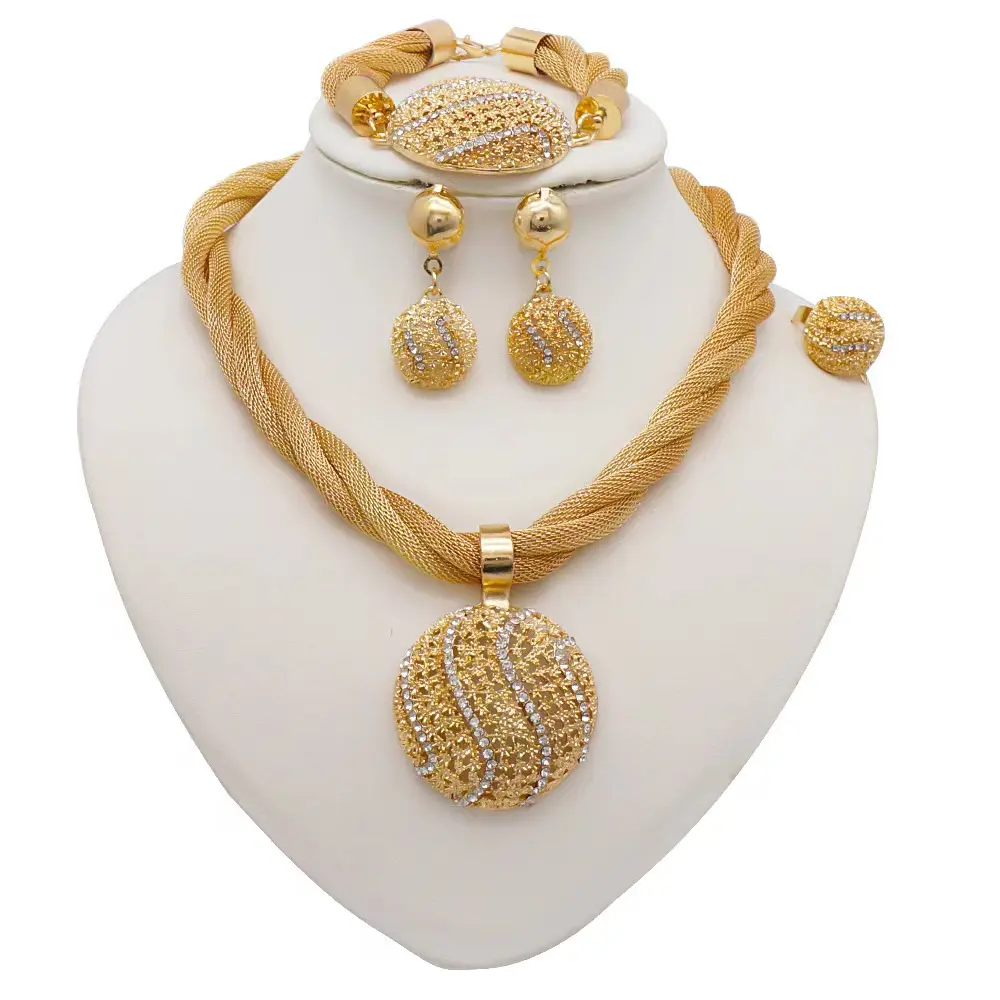 Ensembles de bijoux indiens Bollywood pour femmes 18 carats plaqué or de Dubaï collier en or boucles d'oreilles bracelet mode ensemble de bijoux de mariage et de bal