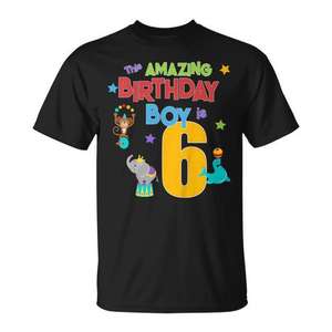 T-shirt pour enfants de 6 ans, fête d'anniversaire sur le thème du cirque, le superbe garçon d'anniversaire a six ans - Product Image 1