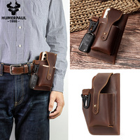 HUMERPAUL Bolsa de Cintura de Cuero Genuino para Teléfono Celular, Bolsa de Almacenamiento Vintage para Exteriores con Gancho para Llaves para Hombre y Padre