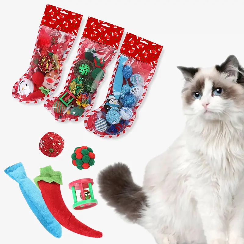 新しい人気のクリスマスパックペット猫ペット犬のおもちゃセットPEソックスパックペットのおもちゃ
