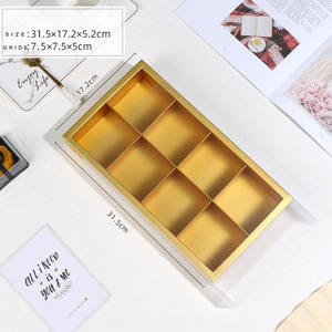 Caja de cajón dorada esmerilado transparente PVC manga ventana papel pastel panadería galleta pastelería cajón cajas con 2 4 6 divisores - Product Image 3