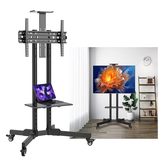 32-65 Inch Mobile Metal Lift TV Mount Stand Height Adjustable Cold Rolled Steel TV Cart TV Trolley