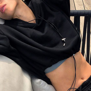 OEM/ODM Women Oversized Crop Top <strong>Hoodies</strong> Sweatshirts Black Street Wear Crop Custom Logo Women's <strong>Hoodies</strong> for <strong>Gir</strong> - Product Image 5