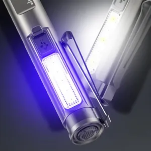 Lampe stylo LED avec clip de chargement TYPE-C intégré, lampe de poche UV violette compacte et portable