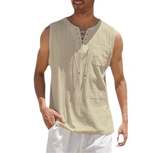 Spot Supply Fashion Trend New Polyester/Cotton Lace Print Breathable Quick Dry Casual Leisure <strong>Beach</strong> Holiday <strong>Men's</strong> <strong>Vest</strong> - Product Image 5