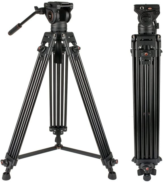 Professional Video Tripod Kit- Aluminum Camera Tripod with Fluid Video Head