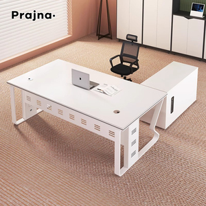 Mesa en Manager Boss CEO Manager Escritorio en forma de L Mesa de oficina ejecutiva de madera blanca para muebles de oficina - Product Image 1