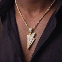 Collier pendentif avion en papier Hip Hop Iced Out avec zircon CZ et chaîne à maillons en laiton, bijoux streetwear pour hommes et femmes