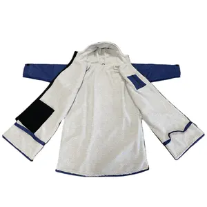 Microfiber Lined Waterproof Horse Riding Coat Side Zips Hooded Long Changing Robe With Embroidery
