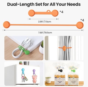 Kabel Pengikat Magnetik Silikon yang Dapat Digunakan Kembali 2-UKURAN Kombinasi (4pcs 2.95 inci 10pcs 7.68 inci) Magnet Kulkas Pengikat Kabel Serbaguna - Product Image 4