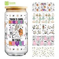 Autocollants de transfert pour gobelets personnalisés, étanches, à faible MOQ, thème Halloween, citrouilles effrayantes, durables, 16oz, UV DTF, vente en gros Goode