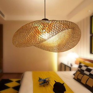 Vintage Rattan Pendant <b>Light</b> Woven Hemp <b>Rope</b> Hanging Lamp Industrial Boho Indoor Chandelier Cone Shade - Product Image 2