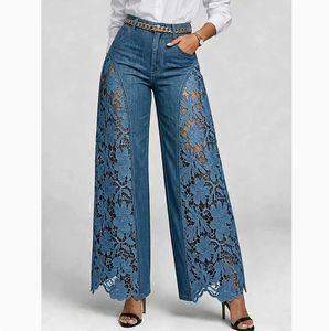<span class=keywords><strong>Pantaloni</strong></span> a <span class=keywords><strong>Vita</strong></span> <span class=keywords><strong>Alta</strong></span> e Gamba Larga per <span class=keywords><strong>Donna</strong></span>, Moda Primavera-Estate 2026, Jeans in Denim con Pizzo - Product Image 5