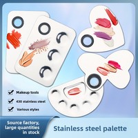 Palette de mélange de maquillage professionnelle en acier inoxydable avec couteau et anneau, plateau mélangeur de couleurs en métal pour salon de cils et de manucure