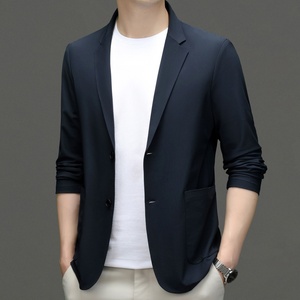 <span class=keywords><strong>Traje</strong></span> de <span class=keywords><strong>hombre</strong></span> de seda helada con textura gofrada, chaqueta delgada de un solo botón, transpirable, elástica, sin costuras, para negocios, versátil. - Product Image 2