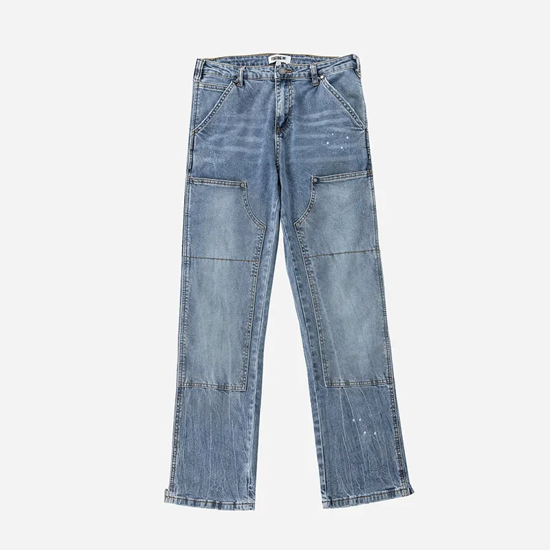 DiZNEW 2023 double knee work carpenter pants denim jeans painter custom blue cargo pants for men