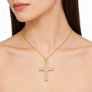 Collar Clásico de Compromiso con Colgante de Cruz y Diamante CVD Cultivado en Laboratorio, Chapado en Oro de 10K/14K/18K sobre Plata Personalizada, Cadena para Suéter, Regalo VS - Product Image 5