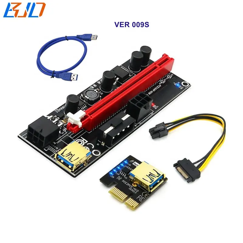 VER 009S PCI-E 1x to 16x Adapter Riser Card With 6Pin & Molex 4Pin Power Connector for Graphics Video Cards