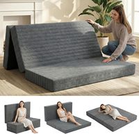 Matelas en mousse à mémoire de forme respirant, matelassé, pliable en trois parties, 3 pouces, avec housse amovible, pliable et portable pour la maison, l'hôpital et le parc