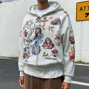 Sudadera con Capucha Personalizada, Estilo Holgado, con Estampado Gráfico, Cierre de Cremallera, Fabricantes de Sudaderas con Capucha de Felpa Técnica, Sudadera con Capucha Extra Grande con Cierre de Cremallera para Hombre - Product Image 1