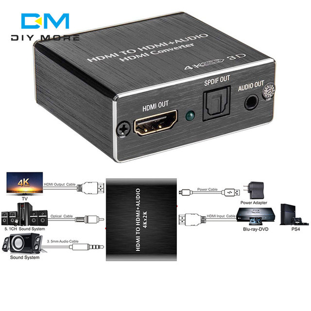 HD-MI Compatible Audio Extractor + Toslink Spdif Stereo Audio Converter + 3.5mm 4k X 2k Audio Splitter Suitable for Ps4 TV