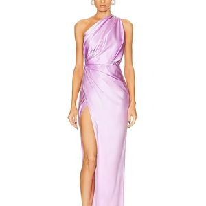 Moda personalizada satén púrpura <span class=keywords><strong>elegante</strong></span> un hombro Midi vestidos de noche <span class=keywords><strong>para</strong></span> las mujeres de alta calidad Casual cintura Natural Maxi <span class=keywords><strong>para</strong></span> <span class=keywords><strong>el</strong></span> día - Product Image 1