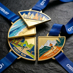 Medallas Deportivas de Aleación de Zinc con Esmalte Suave, Forma Triangular y Circular, Personalizadas de Fábrica, para Maratón - Product Image 2