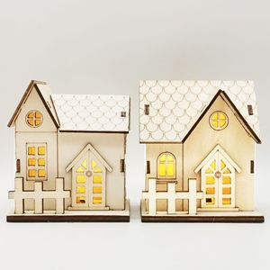 DIY Light Up Wooden Christmas Cabin Kids Handmade Wooden House <b>Ornament</b> Home Office Desktop Decorative Wooden Craft - Product Image 3