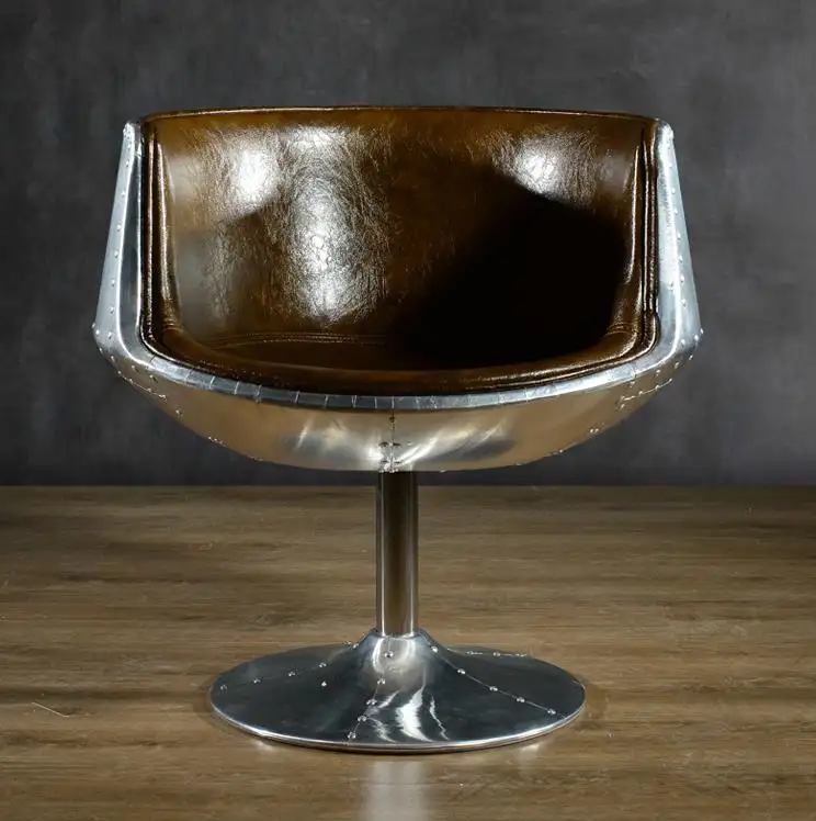 Poltrona Chaise de bar aviation pivotante Chaises en métal vintage Chaise de tasse de loisirs pivotante en cuir