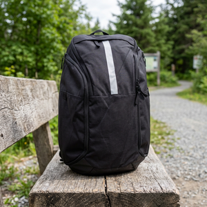 Black Nylon <b>Backpack</b> With Reflective Stripe Large Capacity Sports Bag Custom Logo Design Labels Colours Manufacturer - Product Image 2