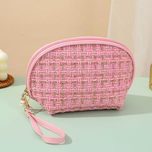 Mini bolsa de cosméticos de lana de viaje portátil, bolsa de <span class=keywords><strong>maquillaje</strong></span> de punto portátil de alta calidad, bolsa de <span class=keywords><strong>maquillaje</strong></span> de hilo con patrón a cuadros - Product Image 4