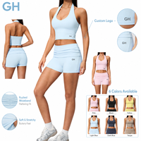 Ensemble de yoga léger GH avec soutien-gorge de sport rembourré à col en V croisé et dos nu pour femme, maintien élevé et taille repliable, personnalisable avec logo