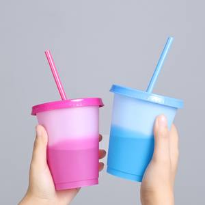 Tasses à café avec couvercle et paille, gobelets réutilisables en plastique à changement de couleur, 500 ml, 750 ml, pour boissons froides, pour enfants - Product Image 3