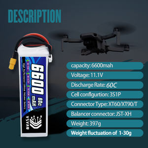VSVAW 3s脂肪电池6600毫安时60C 11.1v软包装脂肪电池，带XT60连接器，用于无人机遥控飞机直升机FPV - Product Image 4