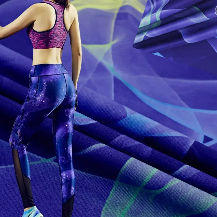 Çevre dostu fitil hızlı kuru Fit nefes geri dönüşümlü Polyester Spandex kumaş örgü kumaş Yoga spor giyim