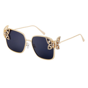 Gafas de sol elegantes con diamantes de imitación y mariposas para mujer, protección UV400, montura metálica, estilo Instagram, gafas de sol a la moda. - Product Image 2