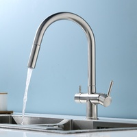 Robinet de cuisine moderne en laiton brossé avec bec flexible extractible, trois voies, eau chaude et froide, pour consommation directe