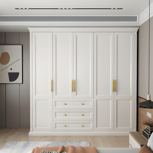 <span class=keywords><strong>Armadio</strong></span> Guardaroba in Legno Bianco Stile Shaker a <span class=keywords><strong>4</strong></span> <span class=keywords><strong>Ante</strong></span> con Cassetti, Design Classico Europeo Personalizzato <span class=keywords><strong>per</strong></span> Camera da Letto - Product Image 2