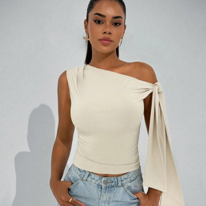 Camisa de Mujer de Verano, Nueva Moda Urbana, Estilo Casual, Ajustada, Sin Tirantes, con Cordones, de Color Sólido - Product Image 6