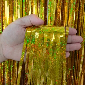 Bas prix frange rideau toile de fond feuille gland rideaux bannières brillant papier glands rideau PET fête décoration <span class=keywords><strong>bonne</strong></span> qualité - Product Image 5