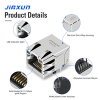 Conector USB dual RJ45 Modular Jack Conector Ethernet Base-T de 1000, con transformadores apilados1x3, conector RJ45
