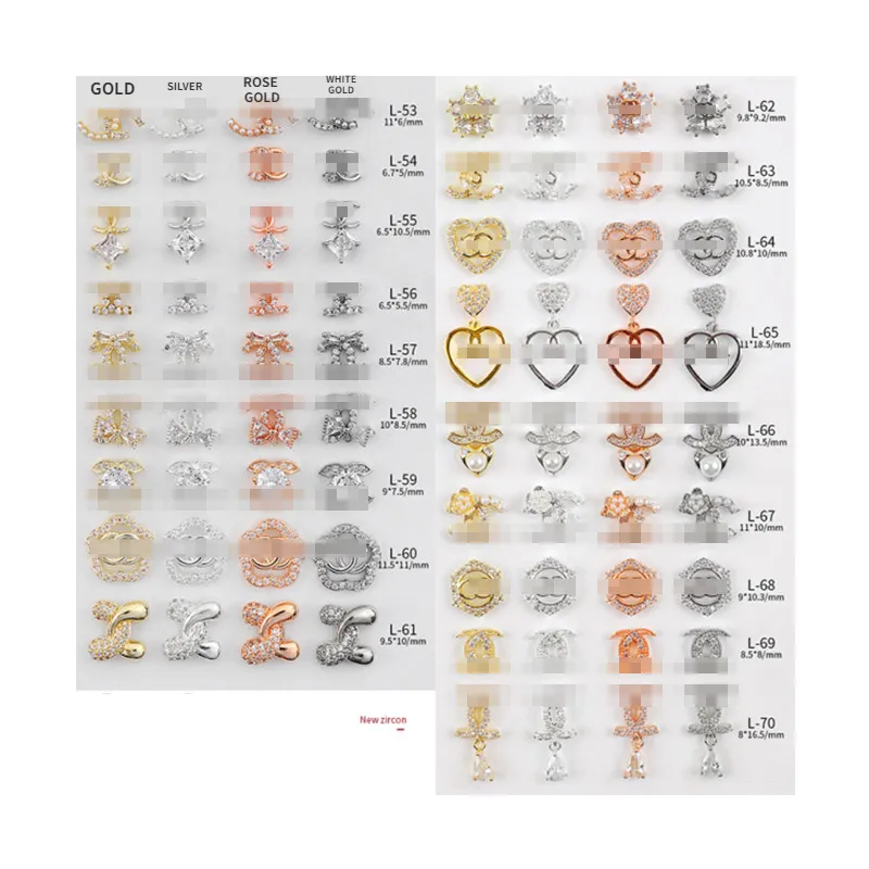 L53-70 ציפורניים חלקים זירקון חומר זהב כסף יפן עיצוב יוקרה מותג לוגו מעצב ציפורניים קישוט וינטג לוגו יוקרה הבציר לוגו